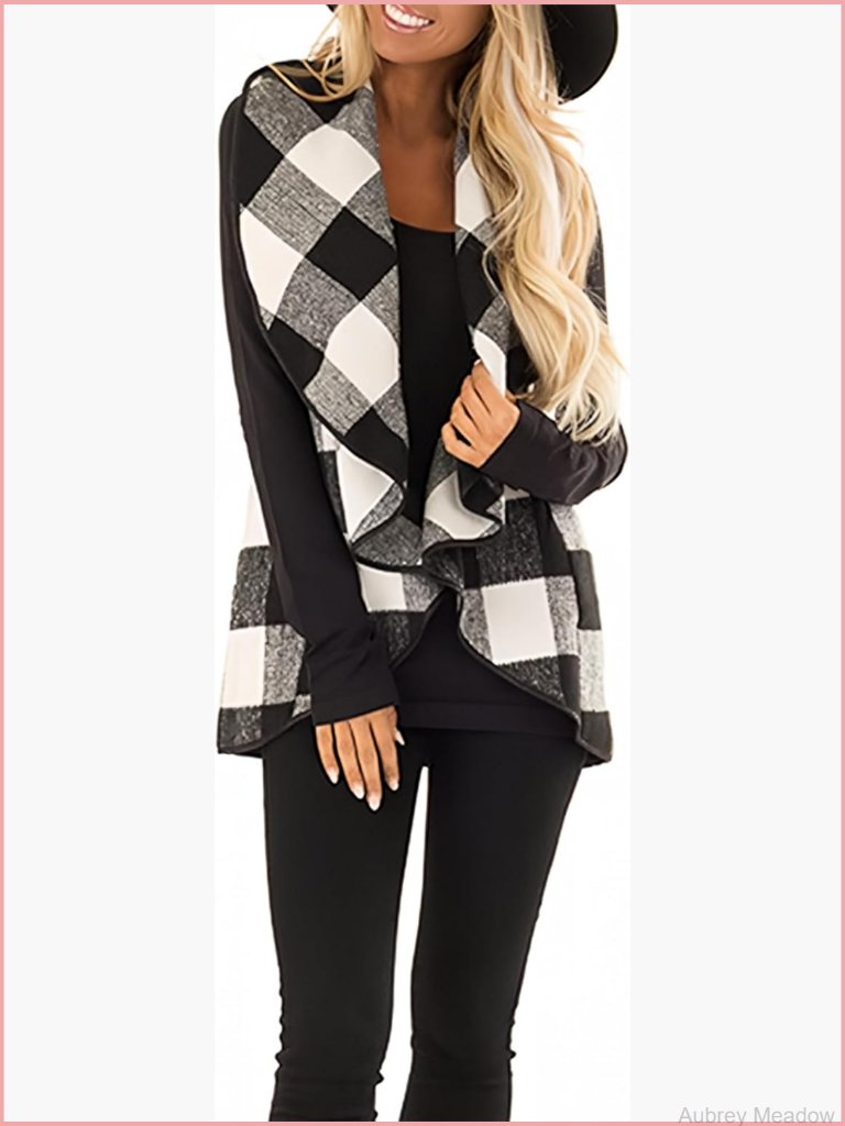 Women's Buffalo Plaid Vest Lapel Open Front Sleeveless Cardigan With Pockets